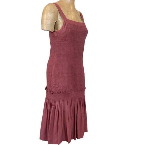 Anthropologie Escondido Sleeveless Dress Sz M Burgundy Smocked #300B - Picture 4 of 10
